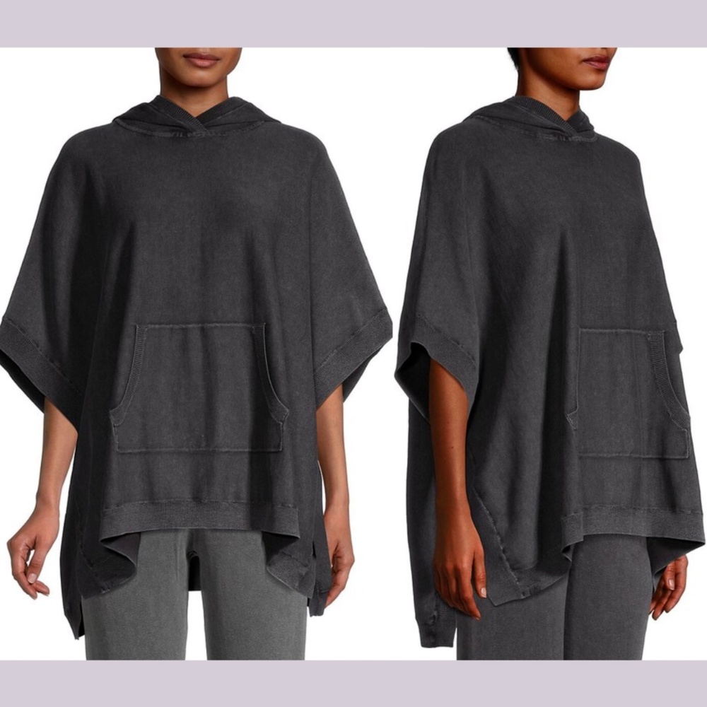 NWT‎ $128 Barefoot Dreams [ OS ] Sunbleached Hooded Poncho in Faded Black